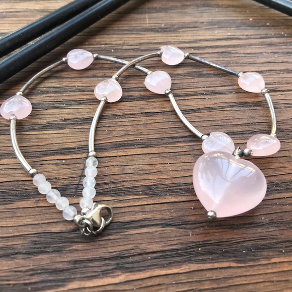 Sterling Silver & Rose Quartz Necklace Set - Picture 4 of 16